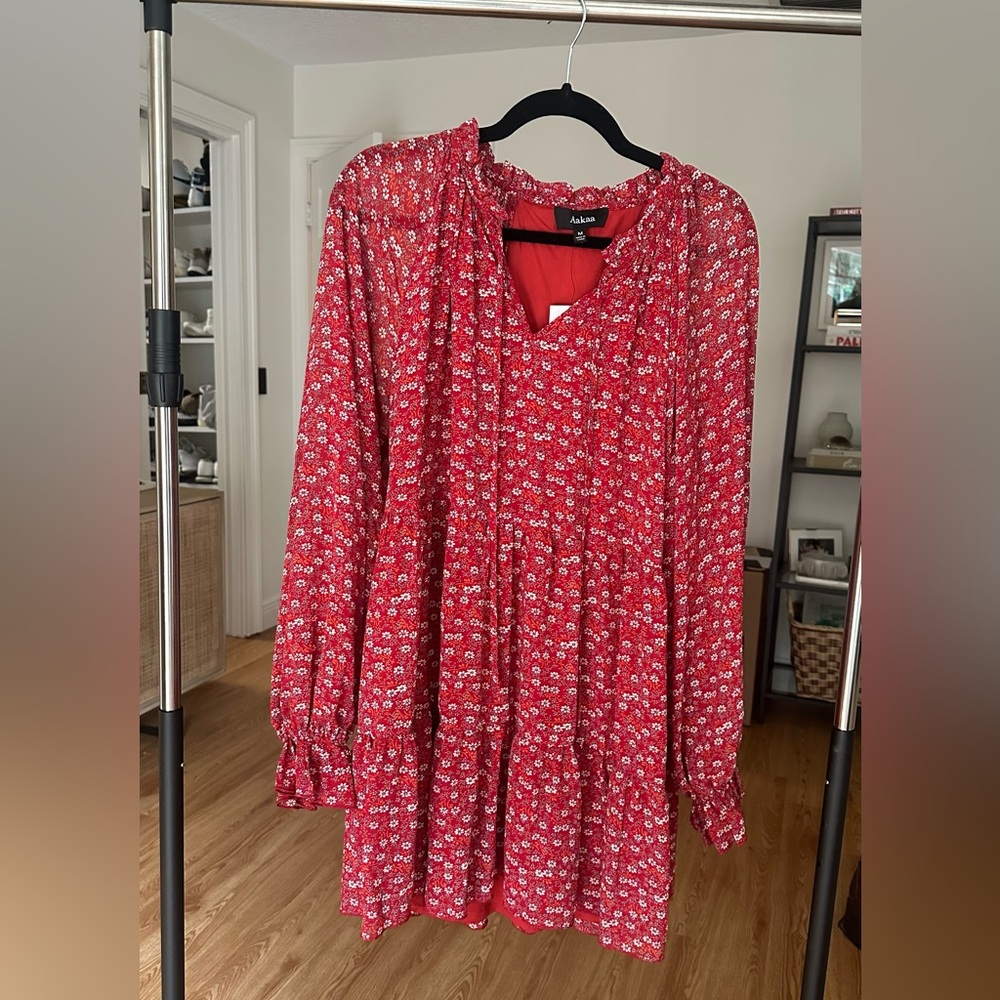 NWT - Long red floral mini dress